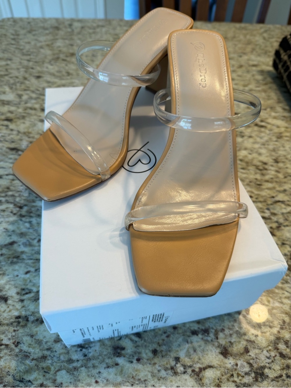 Clear-Strap Tan Square-Toe Heeled Sandals by Dressy Duo
